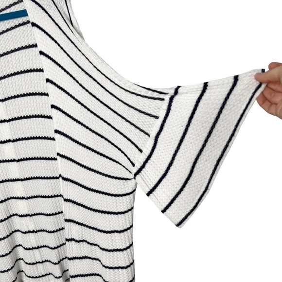 Altar’d State White & Navy Blue Striped Ruffle Sleeve Button Back Cardigan - Picture 4 of 9
